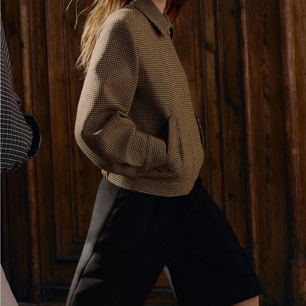 New Zara houndstooth bomber jacket with shoulder pads in black/brown - medium - Picture 6 of 8